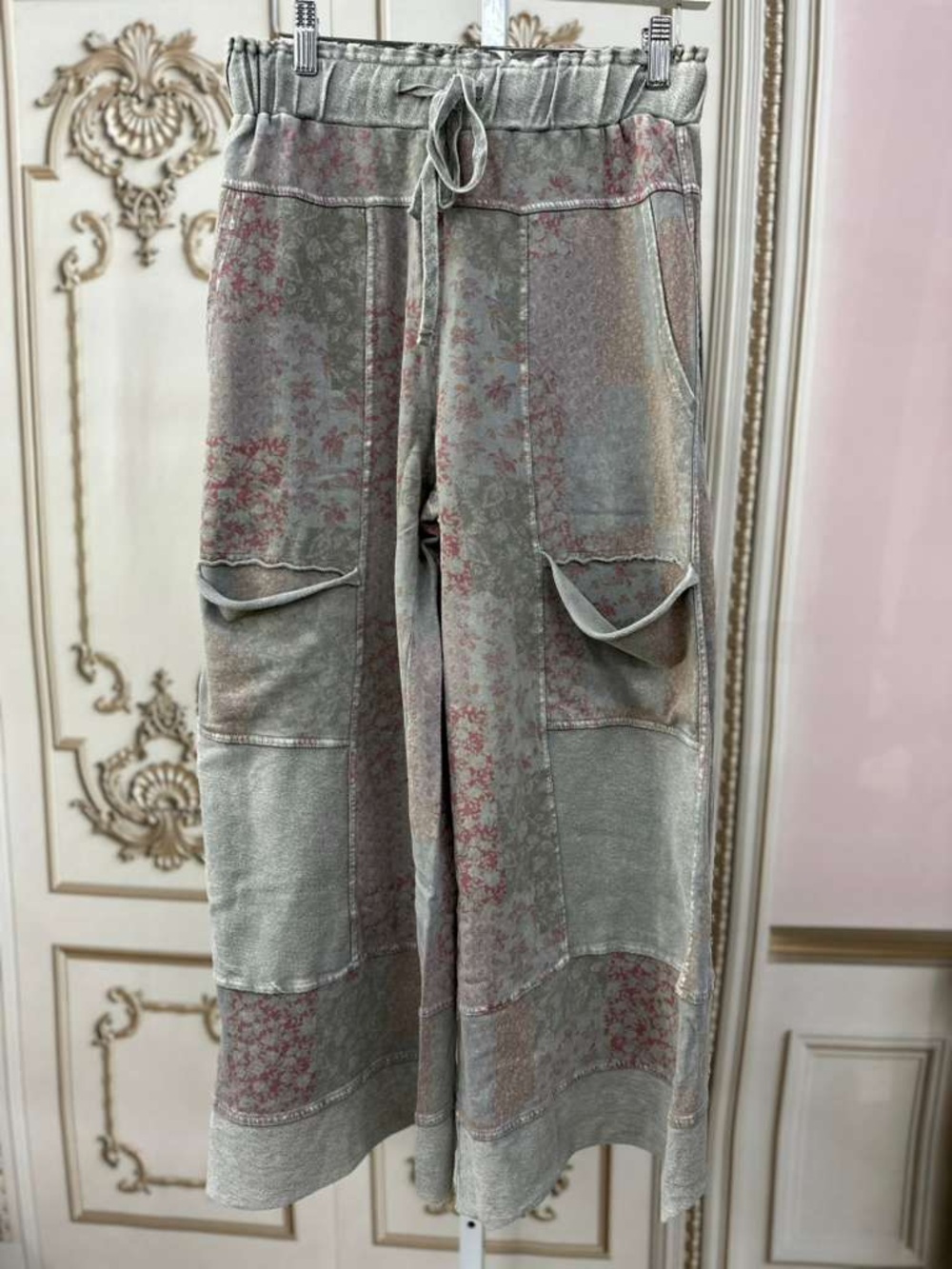 NEW Easel Patchwork Print Mineral Washed Terry Pants (Available S-3X)